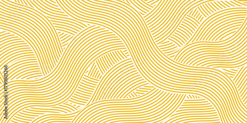 Yellow instant noodle, pasta and spaghetti texture with geometric wavy lines. Ramen, pasta vector pattern. Background abstract food illustrationmodern eps10