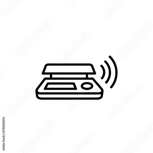 Modern black outline icon of a digital smart scale with wireless signal.