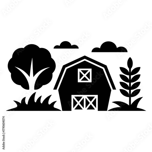 Farming Barn icon Silhouette vector on white background