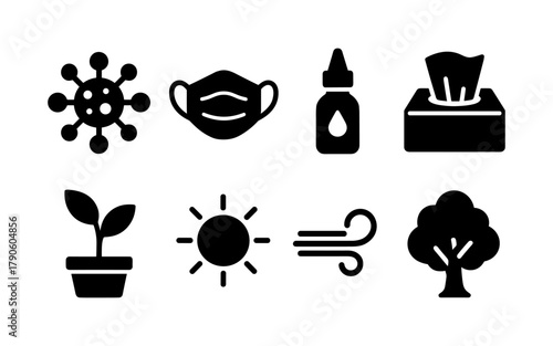 Flat design allergy and cold prevention icons with nature elements