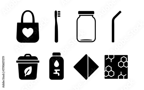 Eco-friendly products silhouettes: reusable and sustainable icons for a greener lifestyle