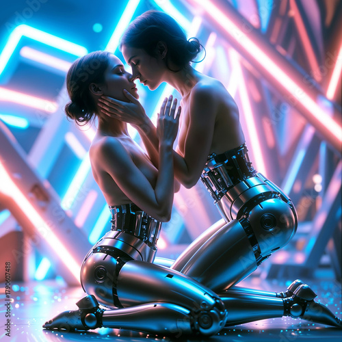 Two Robots Kissing Emotional