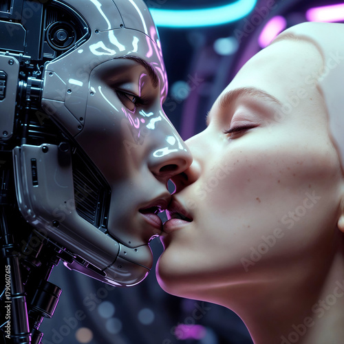 Two Robots Kissing Emotional