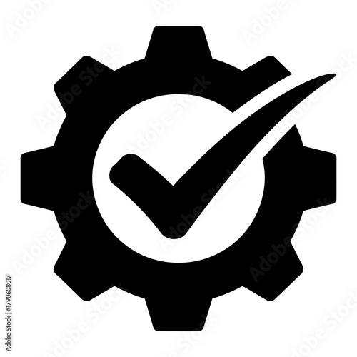 Gear with check mark design icon symbol Silhouette vector on white background
