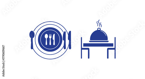 Restaurant menu food dining table setting plates cutlery icon