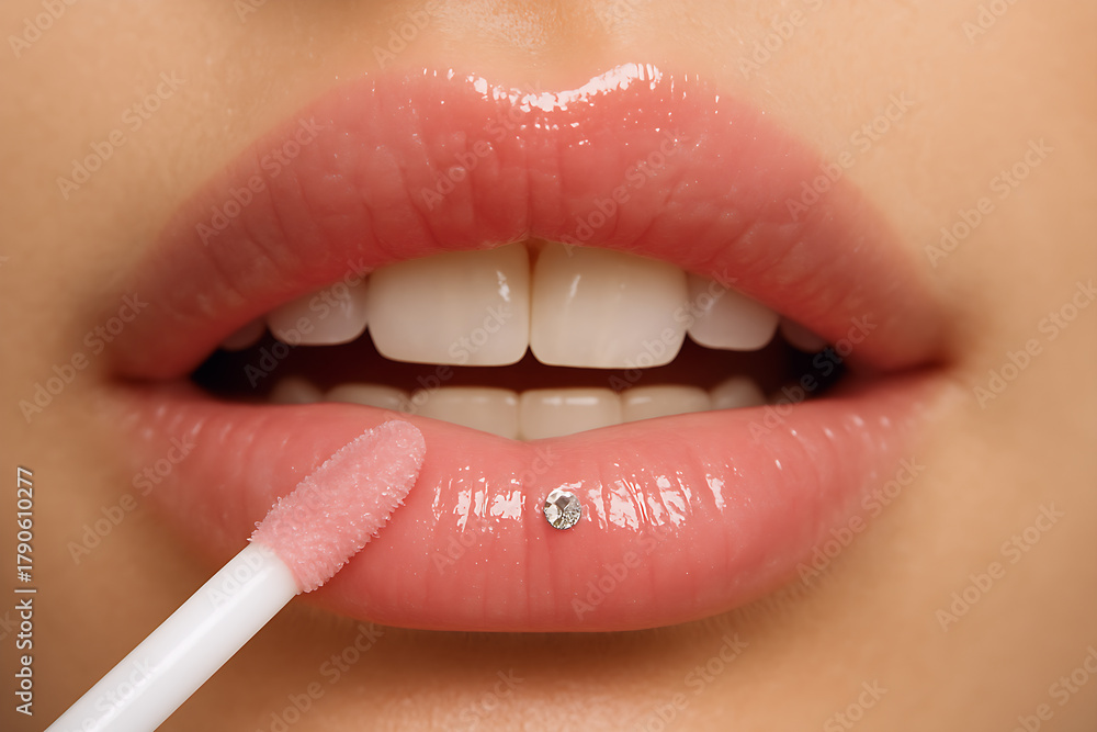Naklejka premium woman applying lip gloss