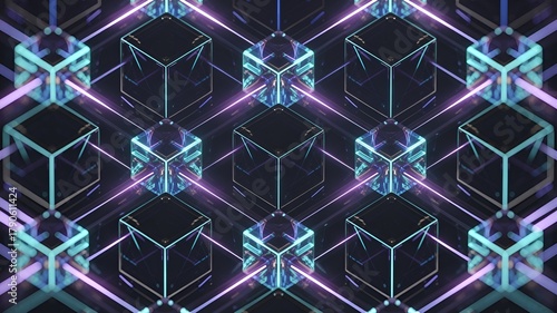 Dynamic Illustration of a futuristic cube network.