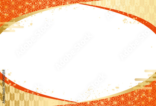 高級感のある 和柄 曲線フレーム 背景 正月 新年 年賀状 2026年