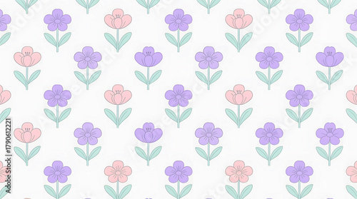 Minimalist Pastel Floral Pattern is a sweet, simple, and seamless design featuring delicate pink and lavender flowers on a clean white background.