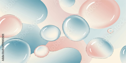 Pink soap bubbles floating in clear blue water to create an abstract liquid background