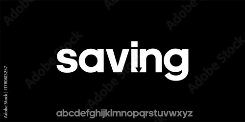 Saving logo with downward arrow replacing the letter i in a sleek modern design.