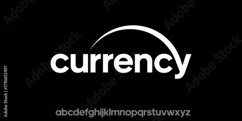 Bold sans-serif typeface named Currency with full alphabet set.