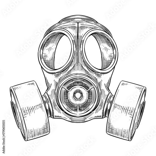 gas mask vector line art hand drawn illustration