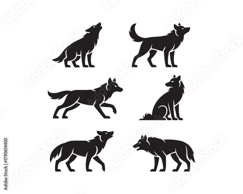 wolf silhouette, wolf vector, wolf collection, wolf set, howling wolf, standing wolf, running wolf, wolf pack design, mountain wolf silhouette, black wolf vector, wolf icon set