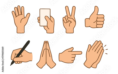 Flat style hand gestures and signs collection on white background