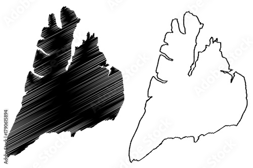 Bolshevik island (Russia, Russian Federation, Severnaya Zemlya archipelago, Krasnoyarsk Krai) map vector illustration, scribble sketch Bolshevik map