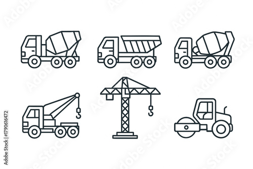 Collection of simple construction equipment icons in a clean flat design