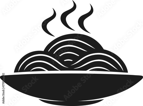 A simple icon silhouette of a plate filled with spaghetti noodles