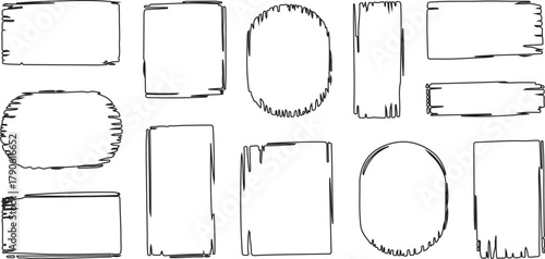 Collection of rough hand drawn frames and borders irregular