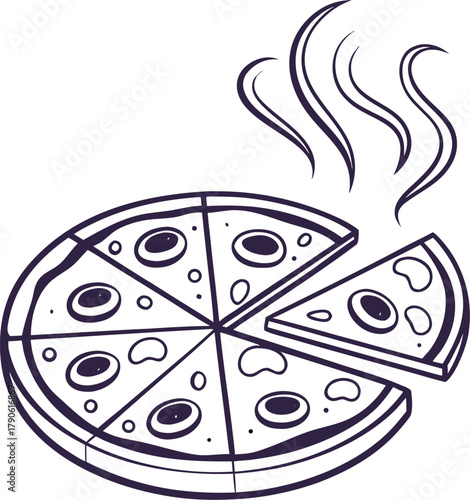 Simple black silhouette of a hot pizza slice vector doodle icon