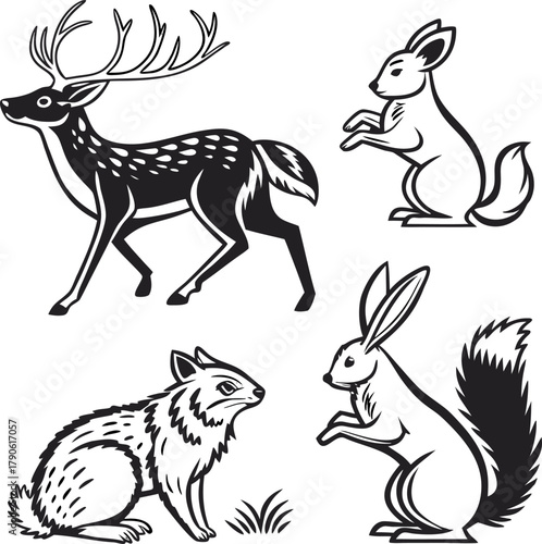 silhouette illustrations of woodland creatures in a hand drawn style