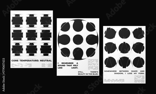 Set of Abstract posters featuring liquid glass distortion and smooth refraction effects. A futuristic composition blending typography, reflection, and optical illusion