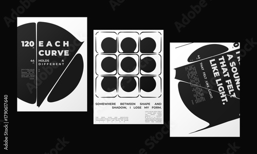 Set of Abstract posters featuring liquid glass distortion and smooth refraction effects. A futuristic composition blending typography, reflection, and optical illusion