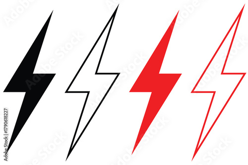 Lightning bolt icon set. Vector icon set on white background, Energy and thunder electricity symbol concept. Power fast speed logotype. Vector illustration. 