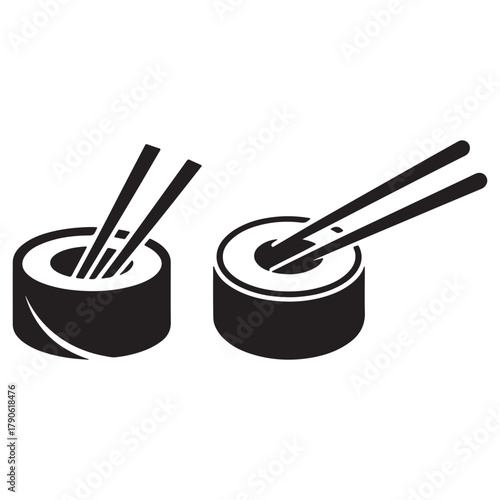 Sushi Rolls With Chopsticks Icon Set maki food