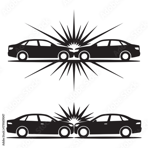 Two Car Collisions with Starburst Impact Graphics Keywords: car crash, accident, collision