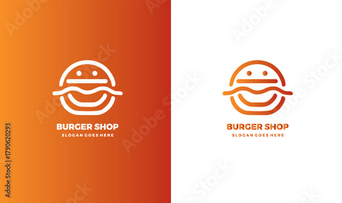 Modern Burger Shop Logo Design with Smiling Icon and Orange Gradient
