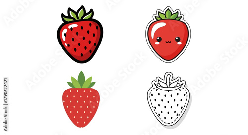 Kawaii Strawberry Illustrations, Cute Fruit Art for Food and Drink Designs