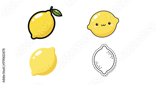 A delightful collection of cute cartoon lemon illustrations, featuring diverse styles from simple line art to playful kawaii designs, perfect for adding a touch of citrus zest to any creative project