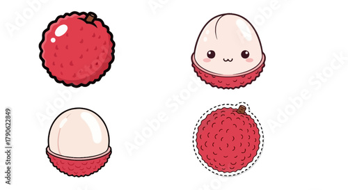 Cute Lychee Fruit Icons Graphic Elements for Food Designs
