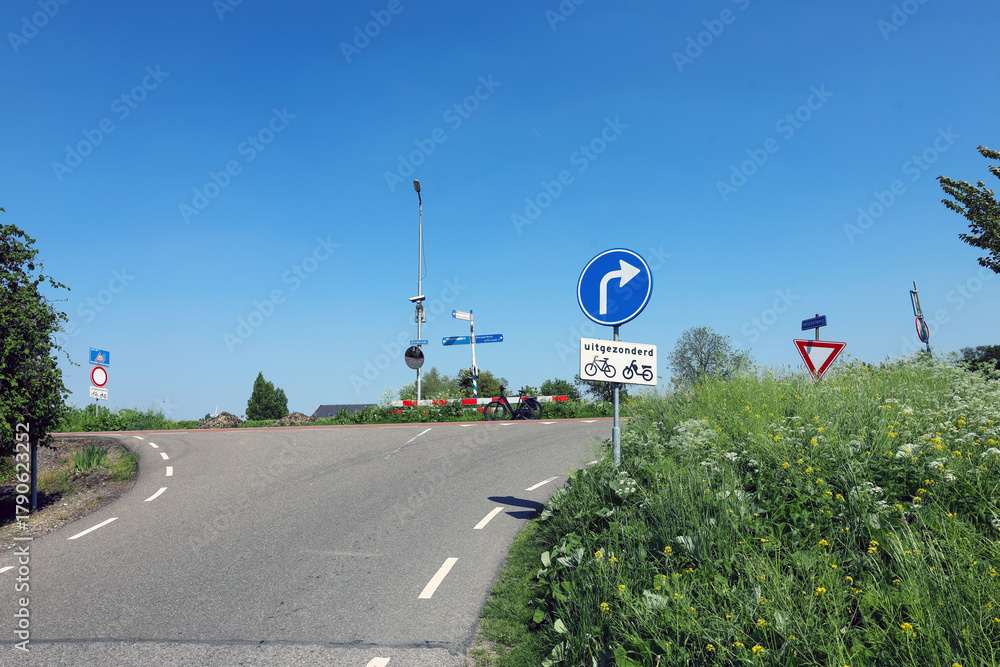 Obraz premium Camera surveillance on the dike along the ring canal Zuidplaspolder to prevent driving here