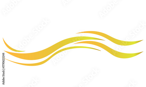 This image features flowing, stylized yellow waves against a white background,With Ocean wave.