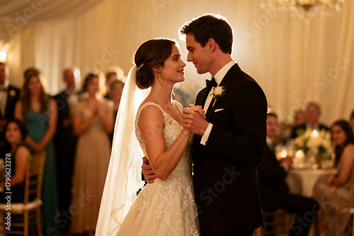  Bride and groom first dance at wedding reception