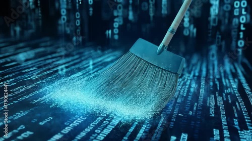 An artistic visual of cleaning data in todays digital world, featuring glowing particles that enhance the image