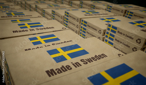 Made in Sweden box pack 3d illustration