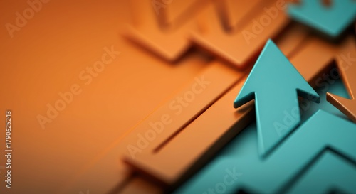 Blue arrow pointing upward among other arrows on a blurred background representing growth or progress