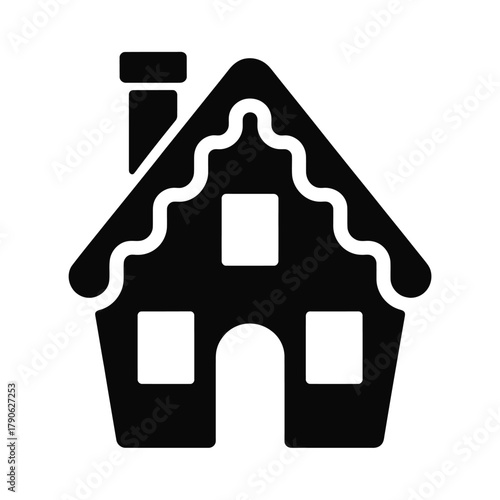 Simple black silhouette of a gingerbread house icon