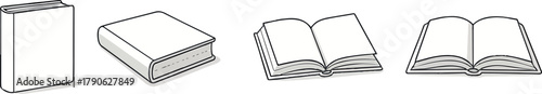 set of generated simple book icons in open and closed states in isometric style, for thematic designs, stickers or social networks