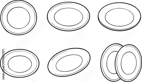 set of simple round plate icons without design in isometric style, for thematic designs, stickers or social networks