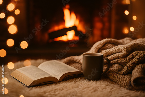 Wallpaper Mural Warm Hearth Retreat with Book and Mug Torontodigital.ca