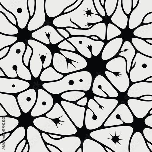 Abstract black and white pattern of interconnected neurons