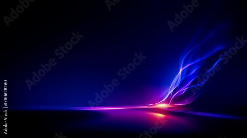 Dark blue background with a purple line that is curving. The line is purple and it is creating a sense of movement
