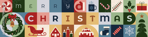 merry christmas abstract geometric banner template with illustration of christmas elements