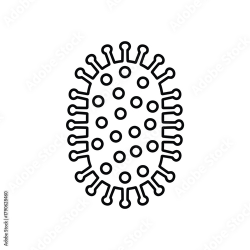 Simple outline icon of a virus particle on white background