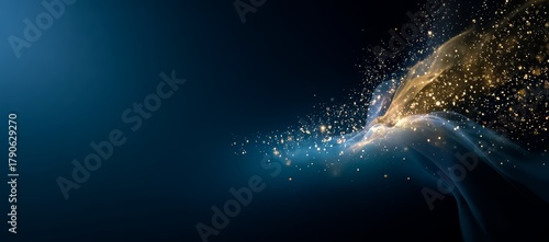 Blue background with gold and silver glitter. The glitter is scattered all over the background. The image is abstract