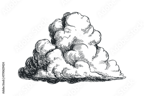 Puffy cumulus cloud illustration with dark shading